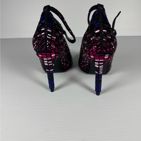 Azalea Wang Teagan Rhinestone Mosaic Stiletto Pumps Ankle Strap Heels Size 6 - Picture 4 of 9